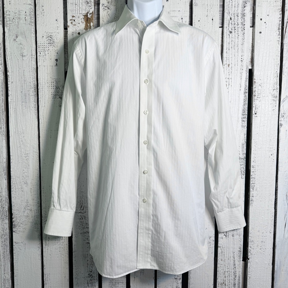 Michael Kors Mens White Stripe 100% Cotton Button Up Shirt L Special Event Work